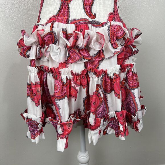 Taroo Dress Women Medium White Red Ruffled Smocked Fit Flare Mini Casual Party - Picture 9 of 12
